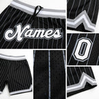 Custom Black White Pinstripe White-Gray Authentic Basketball Shorts detail