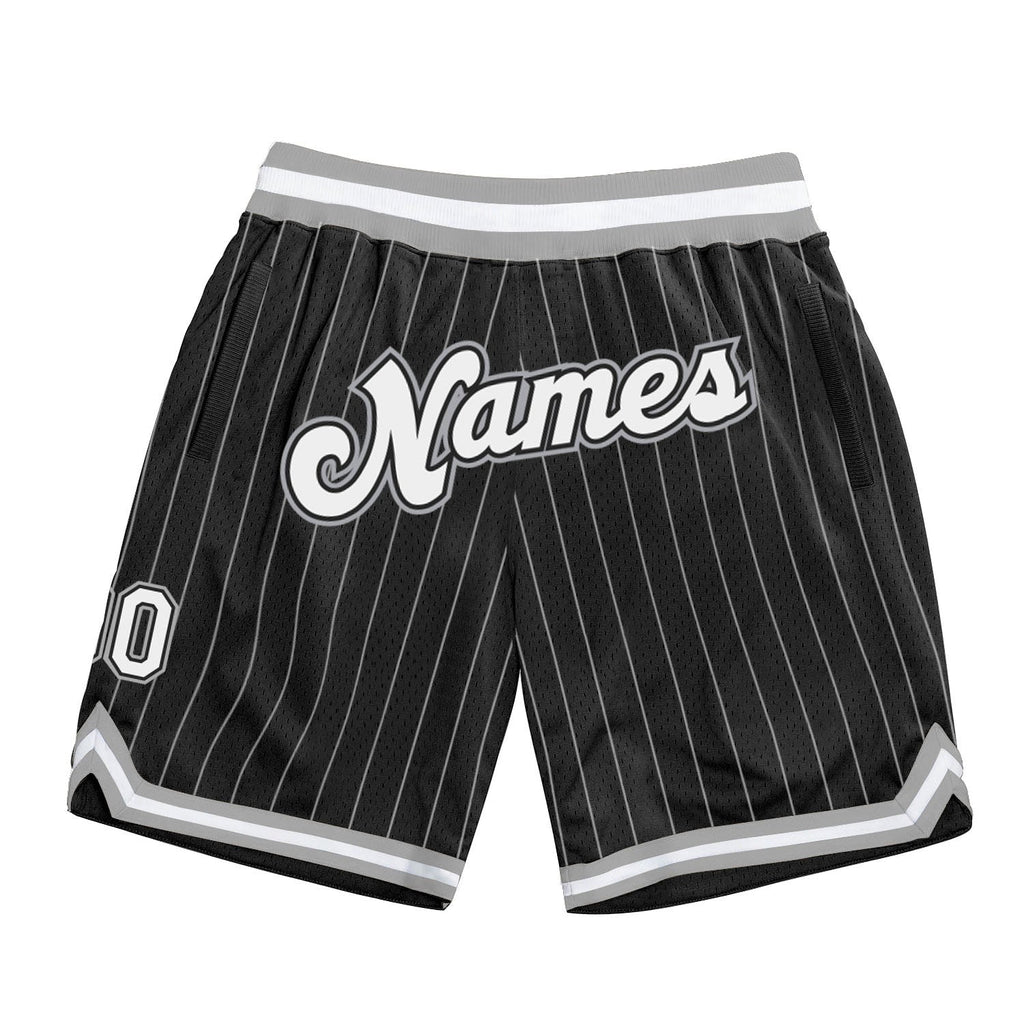 Custom Black White Pinstripe White-Gray Authentic Basketball Shorts photo 1