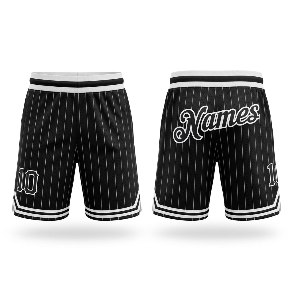 Custom Black White Pinstripe Black-White Authentic Basketball Shorts