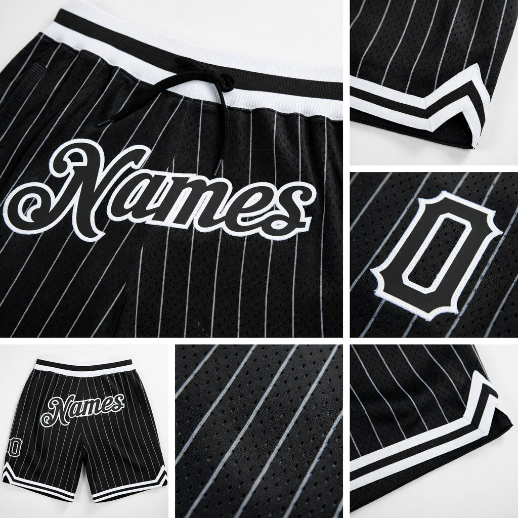 Custom Black White Pinstripe Black-White Authentic Basketball Shorts detail
