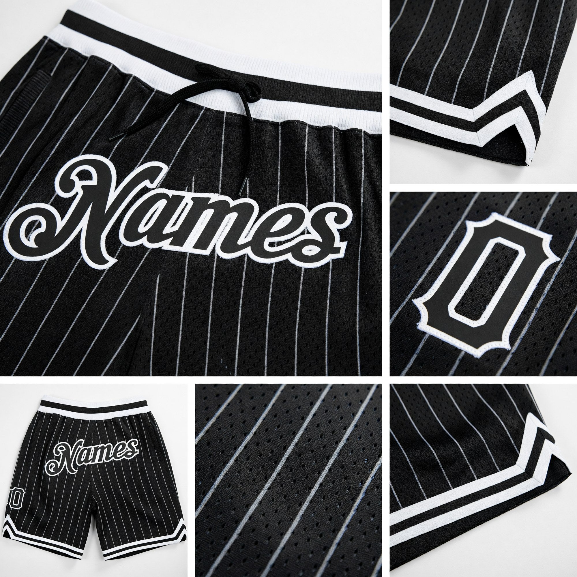 Custom Black White Pinstripe Black-White Authentic Basketball Shorts detail