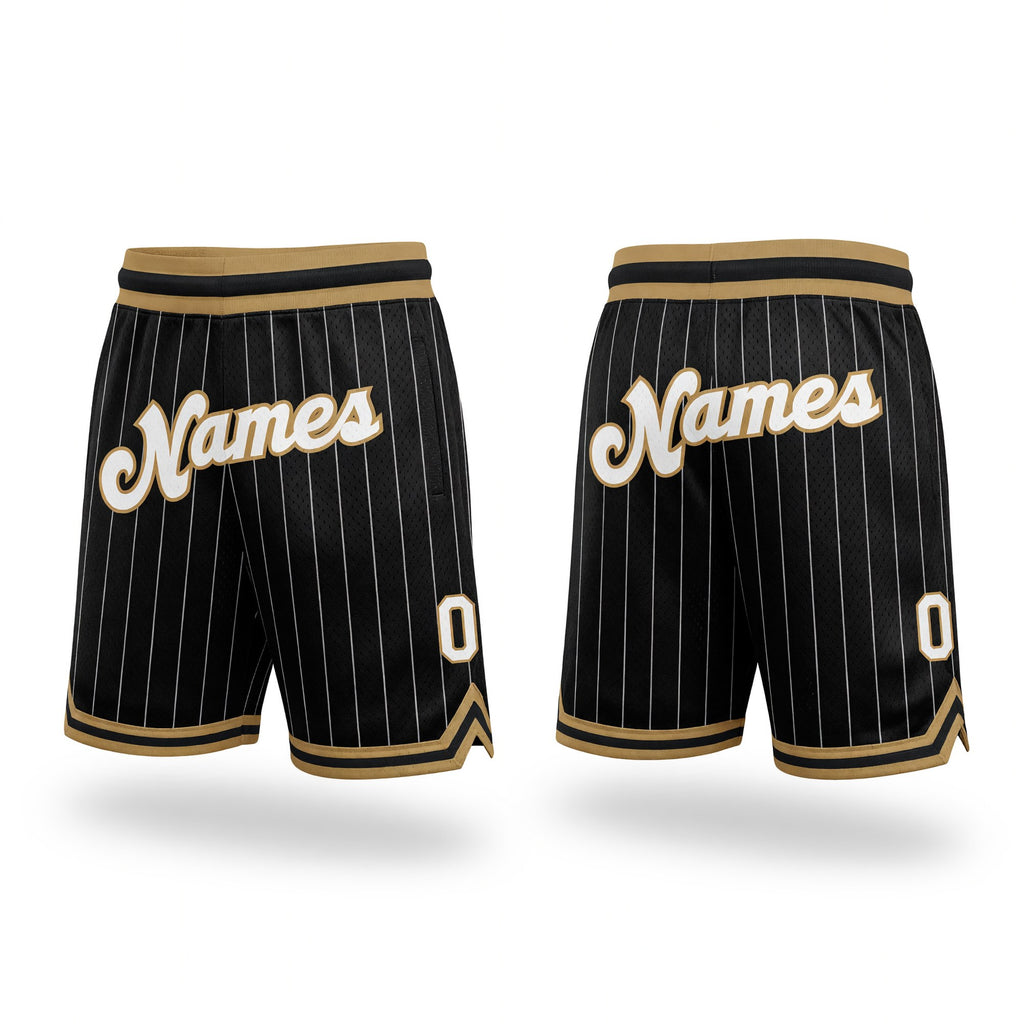 Custom Black White Pinstripe White-Old Gold Authentic Basketball Shorts