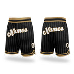 Custom Black White Pinstripe White-Old Gold Authentic Basketball Shorts