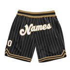 Custom Black White Pinstripe White-Old Gold Authentic Basketball Shorts photo 1