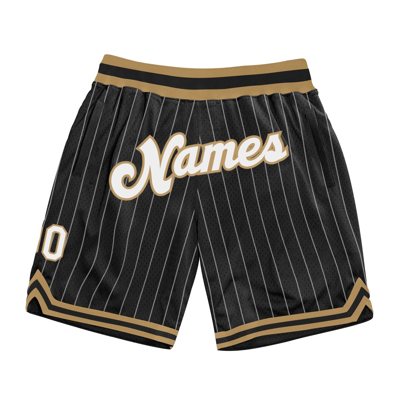 Custom Black White Pinstripe White-Old Gold Authentic Basketball Shorts photo 1