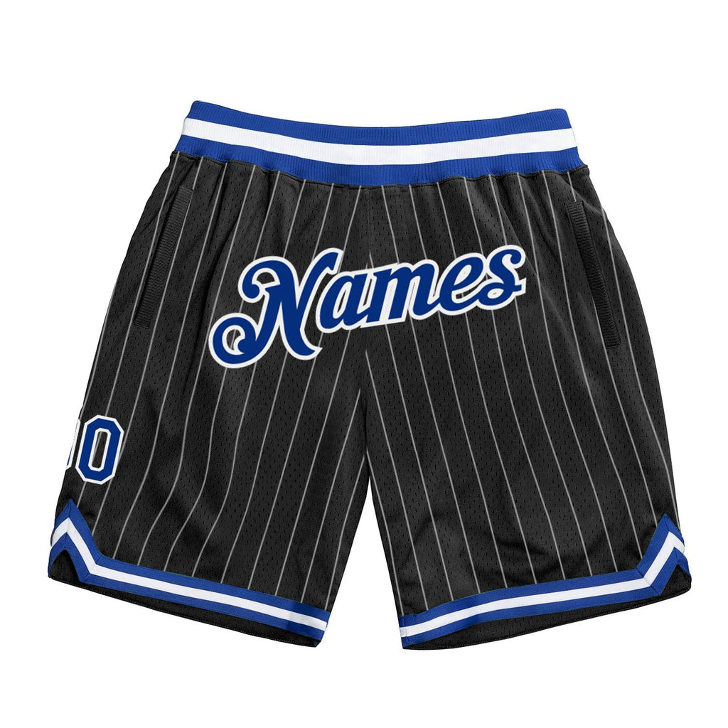 Custom Black White Pinstripe Royal-White Authentic Basketball Shorts photo 1