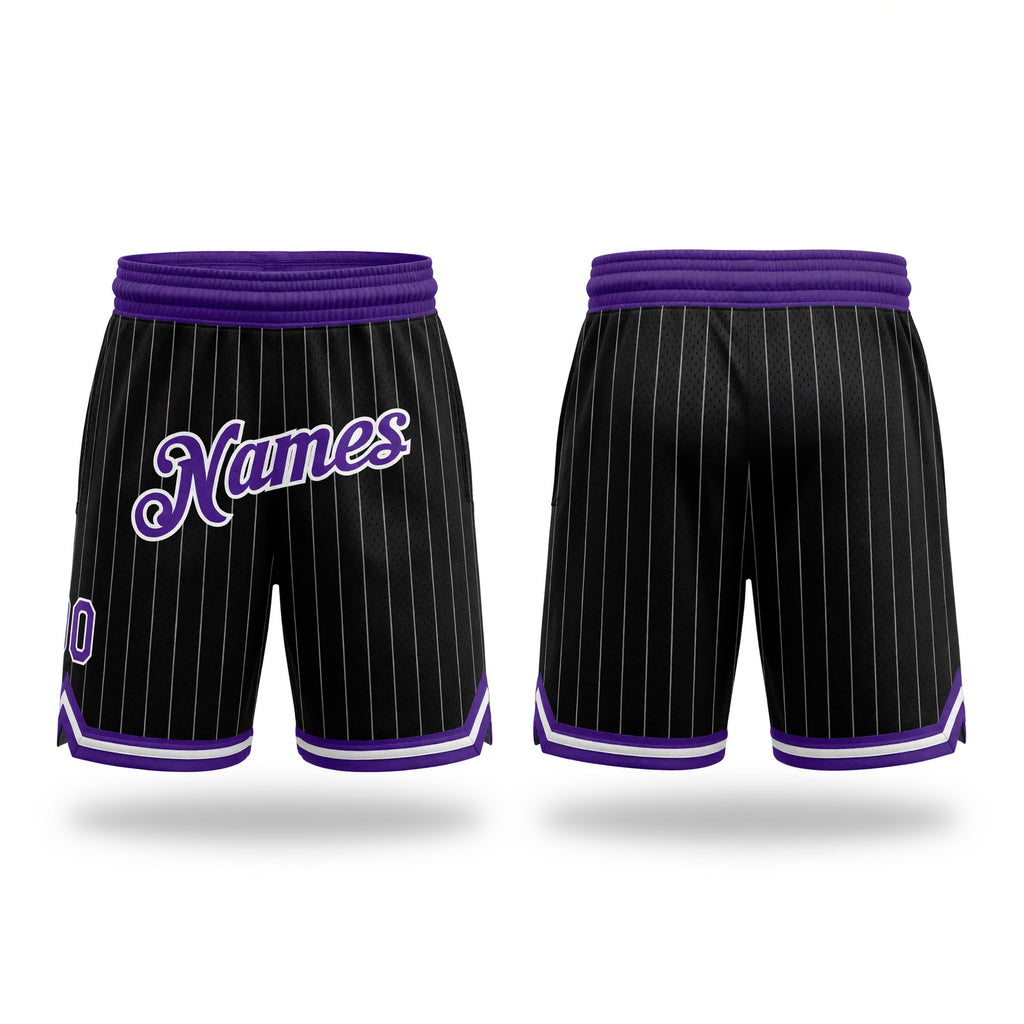 Custom Black White Pinstripe Purple-White Authentic Basketball Shorts