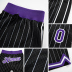 Custom Black White Pinstripe Purple-White Authentic Basketball Shorts detail