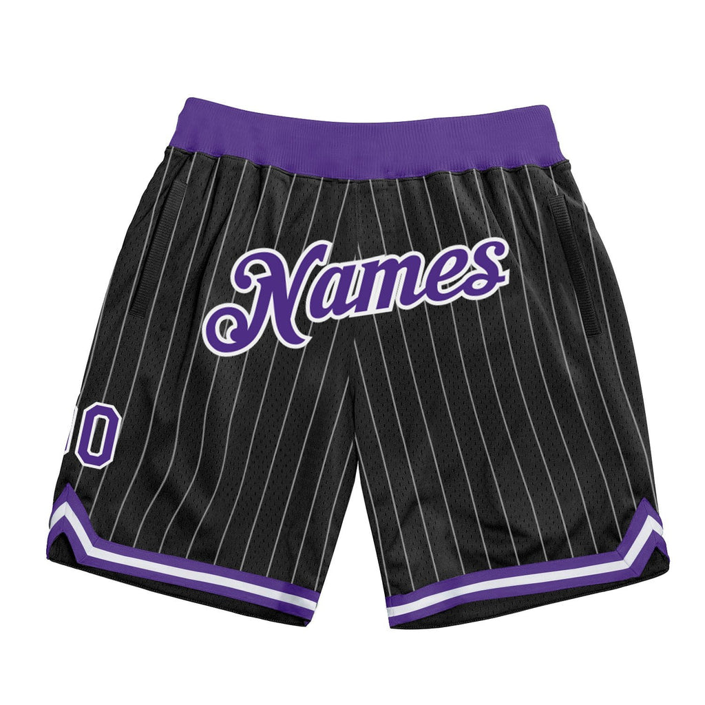 Custom Black White Pinstripe Purple-White Authentic Basketball Shorts photo 1