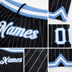 Custom Black White Pinstripe White-Light Blue Authentic Basketball Shorts detail