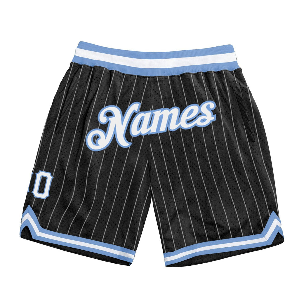 Custom Black White Pinstripe White-Light Blue Authentic Basketball Shorts photo 1