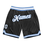 Custom Black White Pinstripe White-Light Blue Authentic Basketball Shorts photo 1