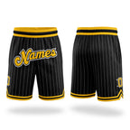 Custom Black White Pinstripe Gold-White Authentic Basketball Shorts