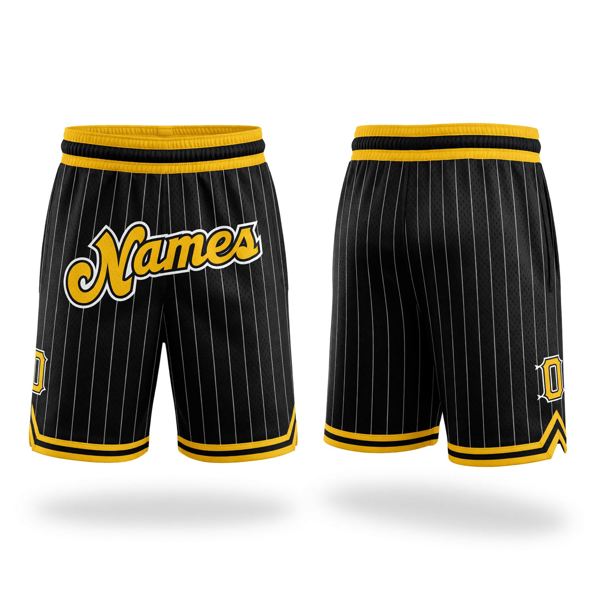 Custom Black White Pinstripe Gold-White Authentic Basketball Shorts