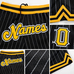 Custom Black White Pinstripe Gold-White Authentic Basketball Shorts detail