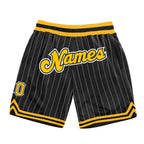 Custom Black White Pinstripe Gold-White Authentic Basketball Shorts photo 1