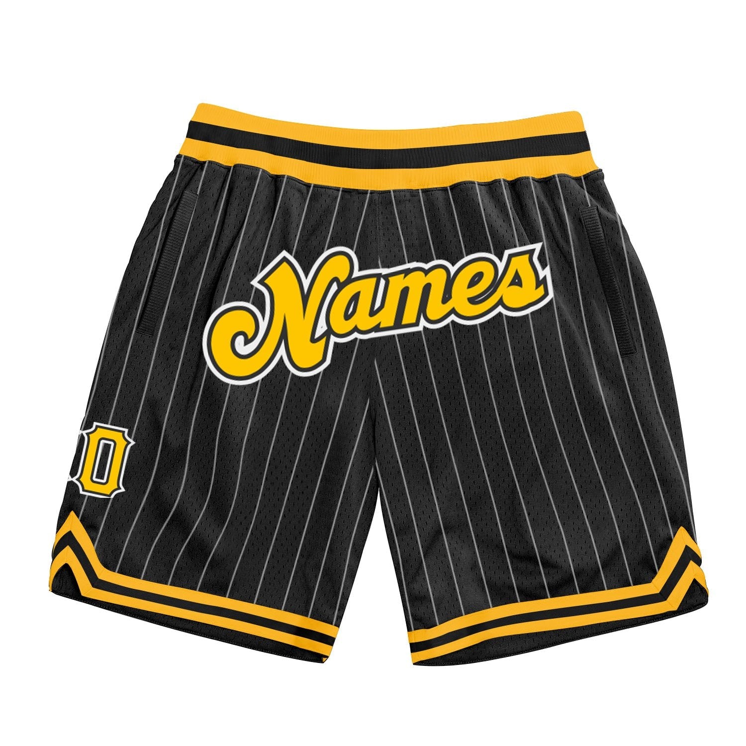 Custom Black White Pinstripe Gold-White Authentic Basketball Shorts photo 1