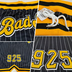 Custom Black White Pinstripe Gold-White Authentic Basketball Shorts photo 2