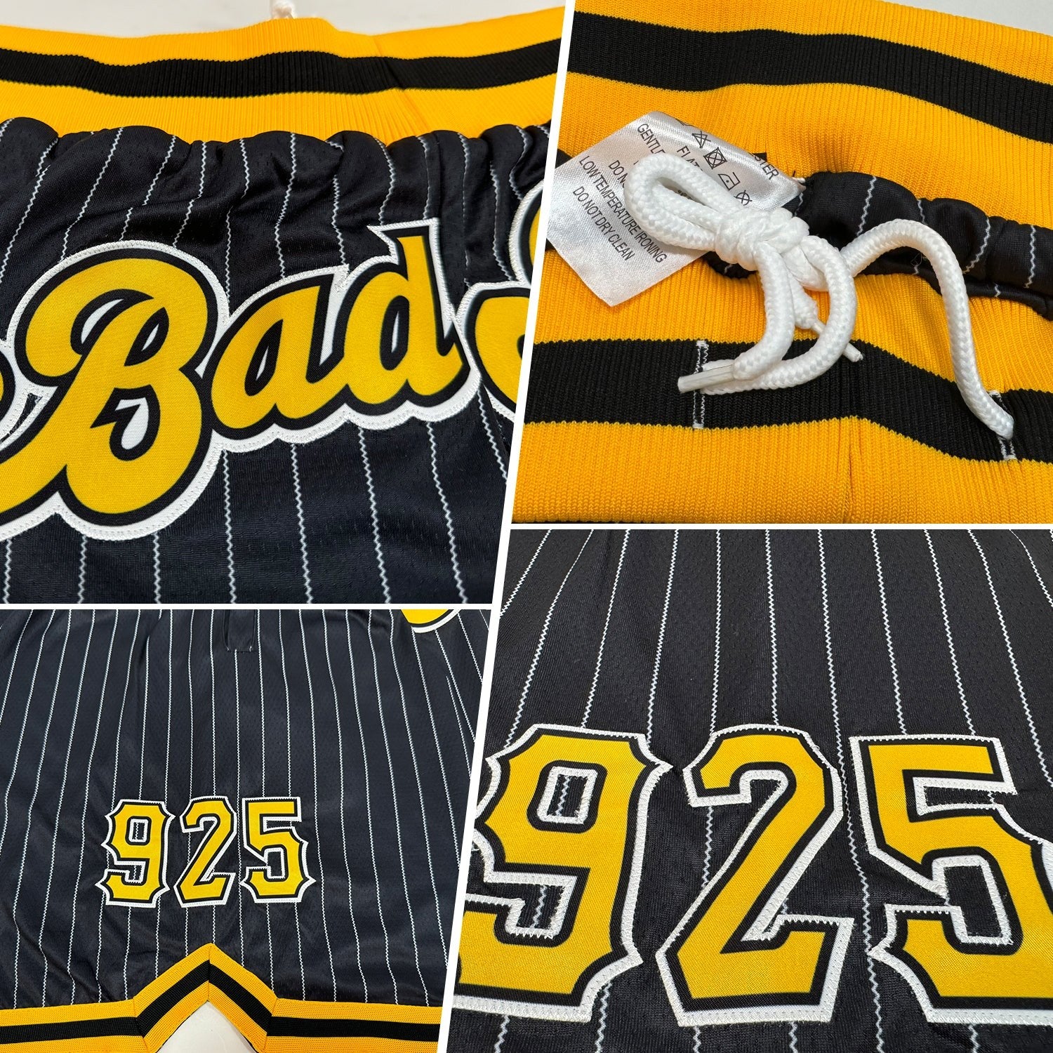 Custom Black White Pinstripe Gold-White Authentic Basketball Shorts photo 2
