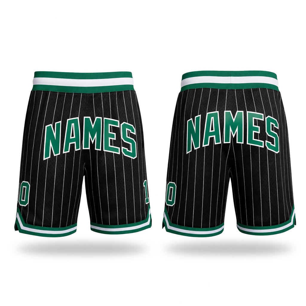 Custom Black White Pinstripe Kelly Green-White Authentic Basketball Shorts