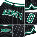 Custom Black White Pinstripe Kelly Green-White Authentic Basketball Shorts detail