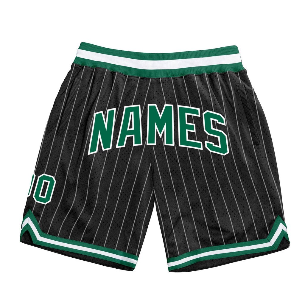 Custom Black White Pinstripe Kelly Green-White Authentic Basketball Shorts photo 1