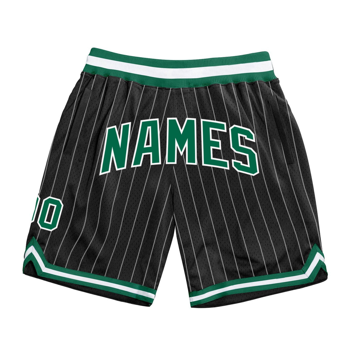 Custom Black White Pinstripe Kelly Green-White Authentic Basketball Shorts photo 1
