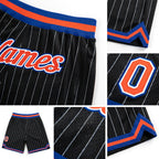 Custom Black White Pinstripe Orange-Royal Authentic Basketball Shorts detail