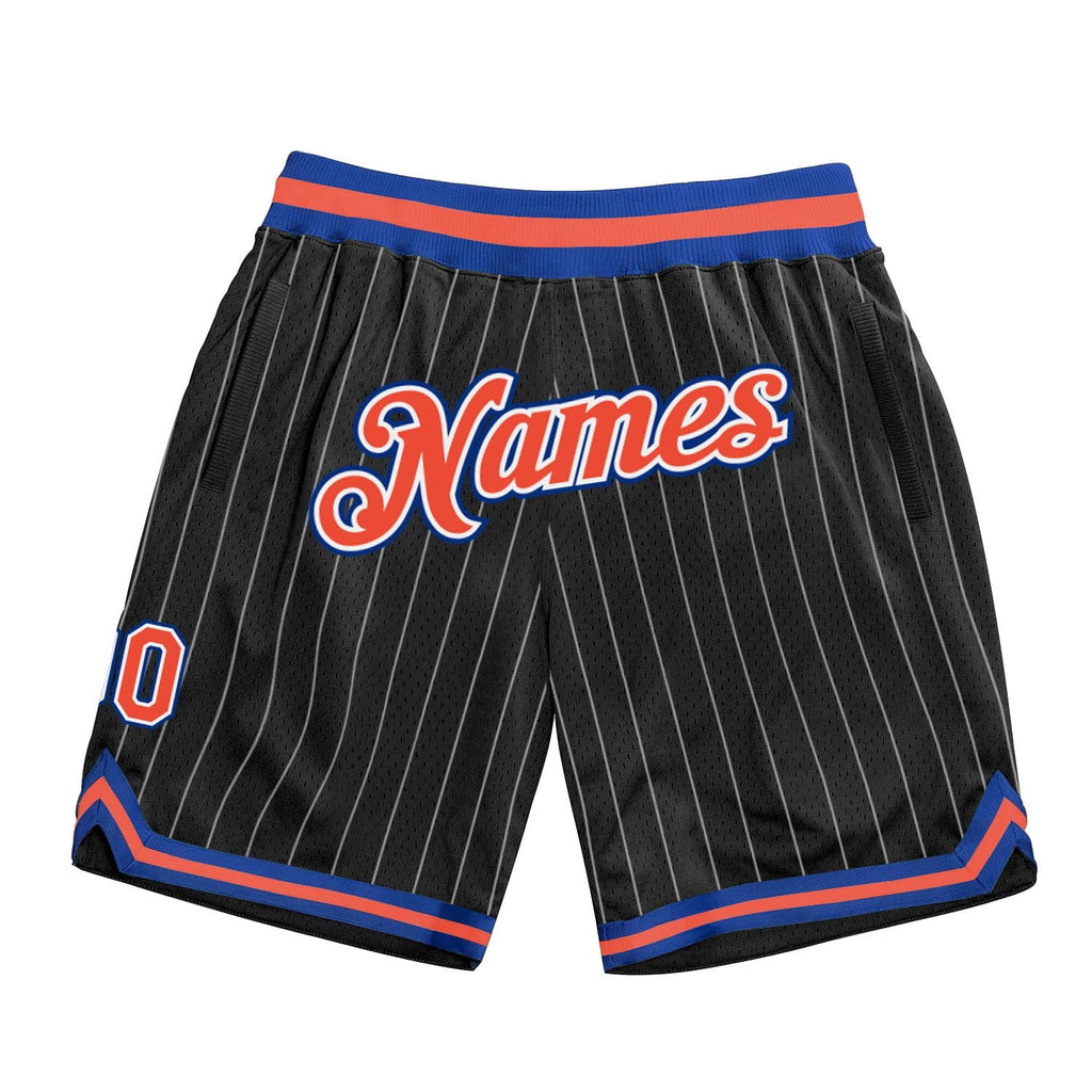 Custom Black White Pinstripe Orange-Royal Authentic Basketball Shorts photo 1