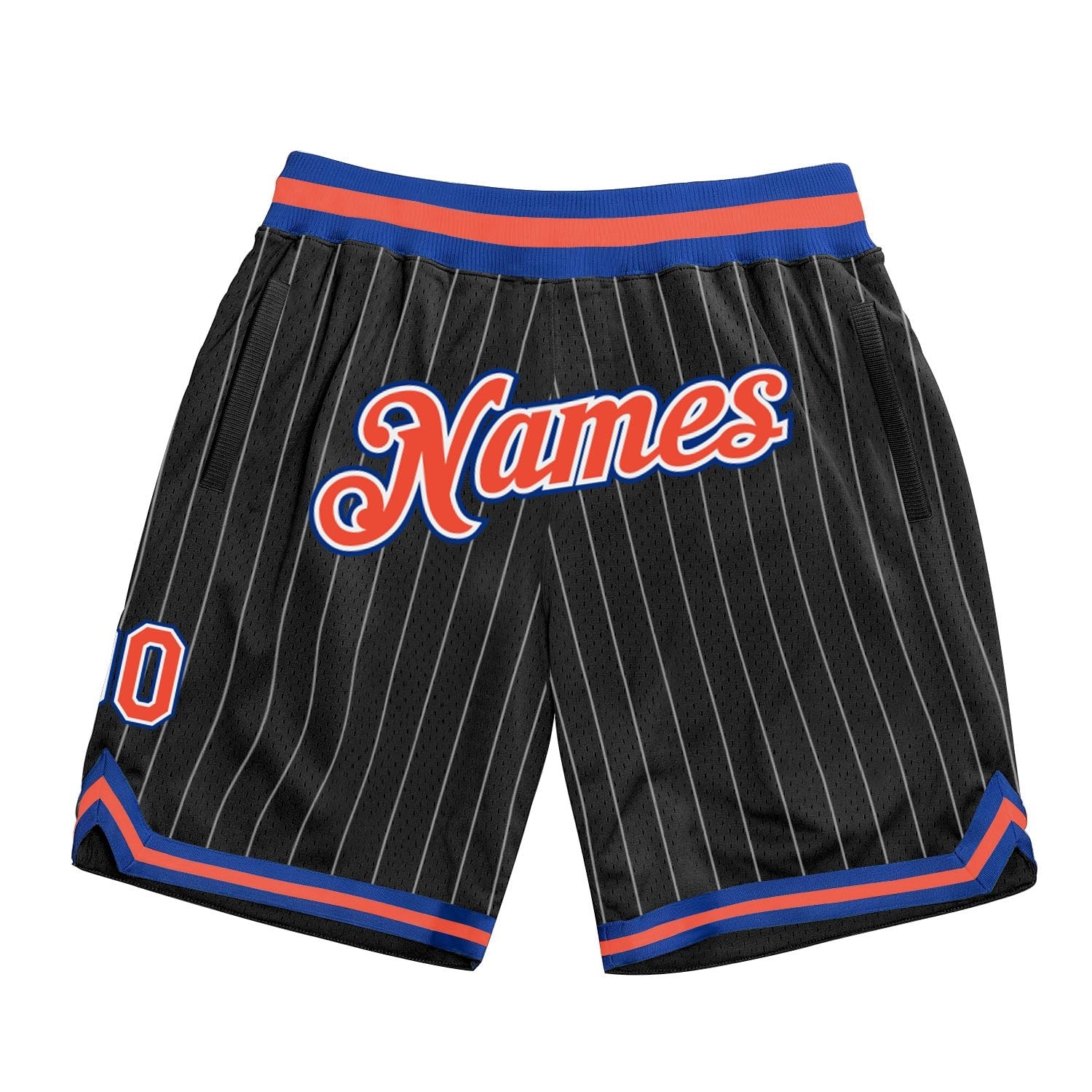 Custom Black White Pinstripe Orange-Royal Authentic Basketball Shorts photo 1