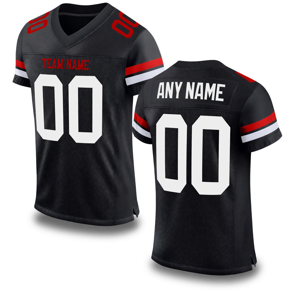Custom Black White-Red Mesh Authentic Football Jersey