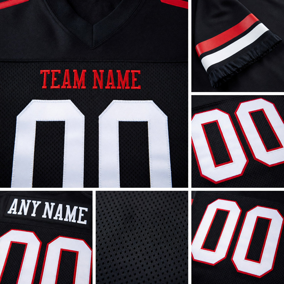 Custom Black White-Red Mesh Authentic Football Jersey detail