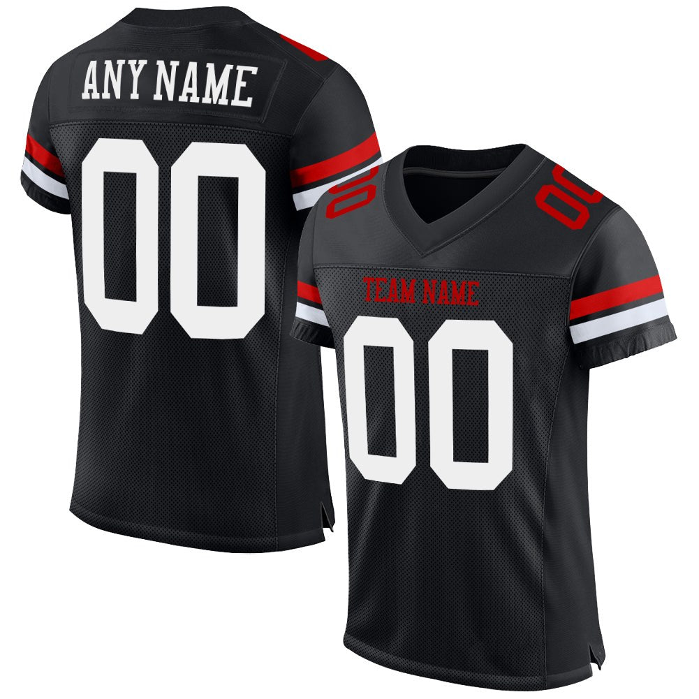 Custom Black White-Red Mesh Authentic Football Jersey photo 1