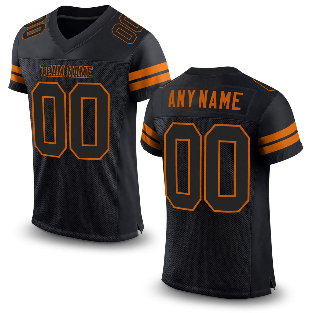 Custom Black Black-Texas Orange Mesh Authentic Football Jersey