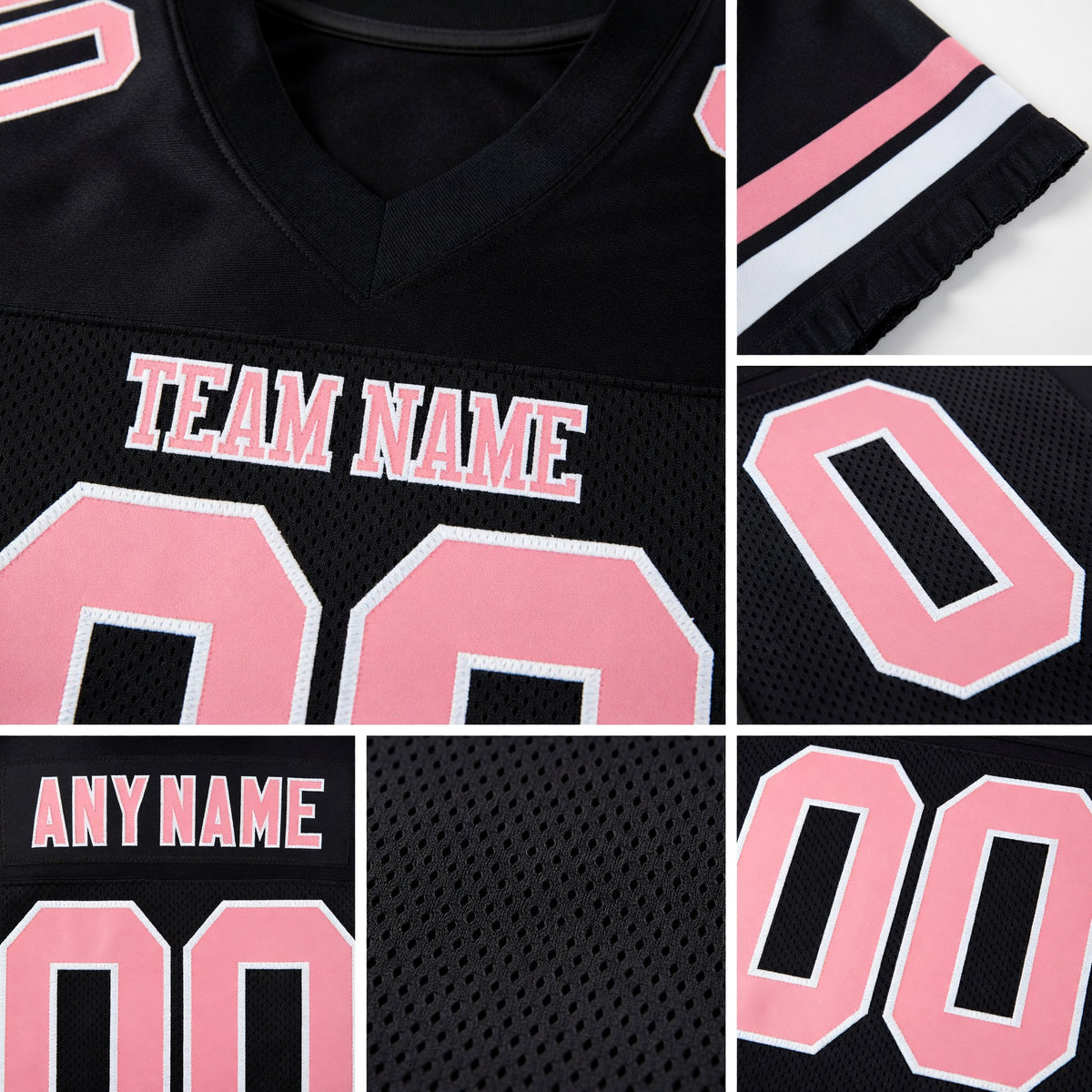 Custom Black Medium Pink-White Mesh Authentic Football Jersey detail