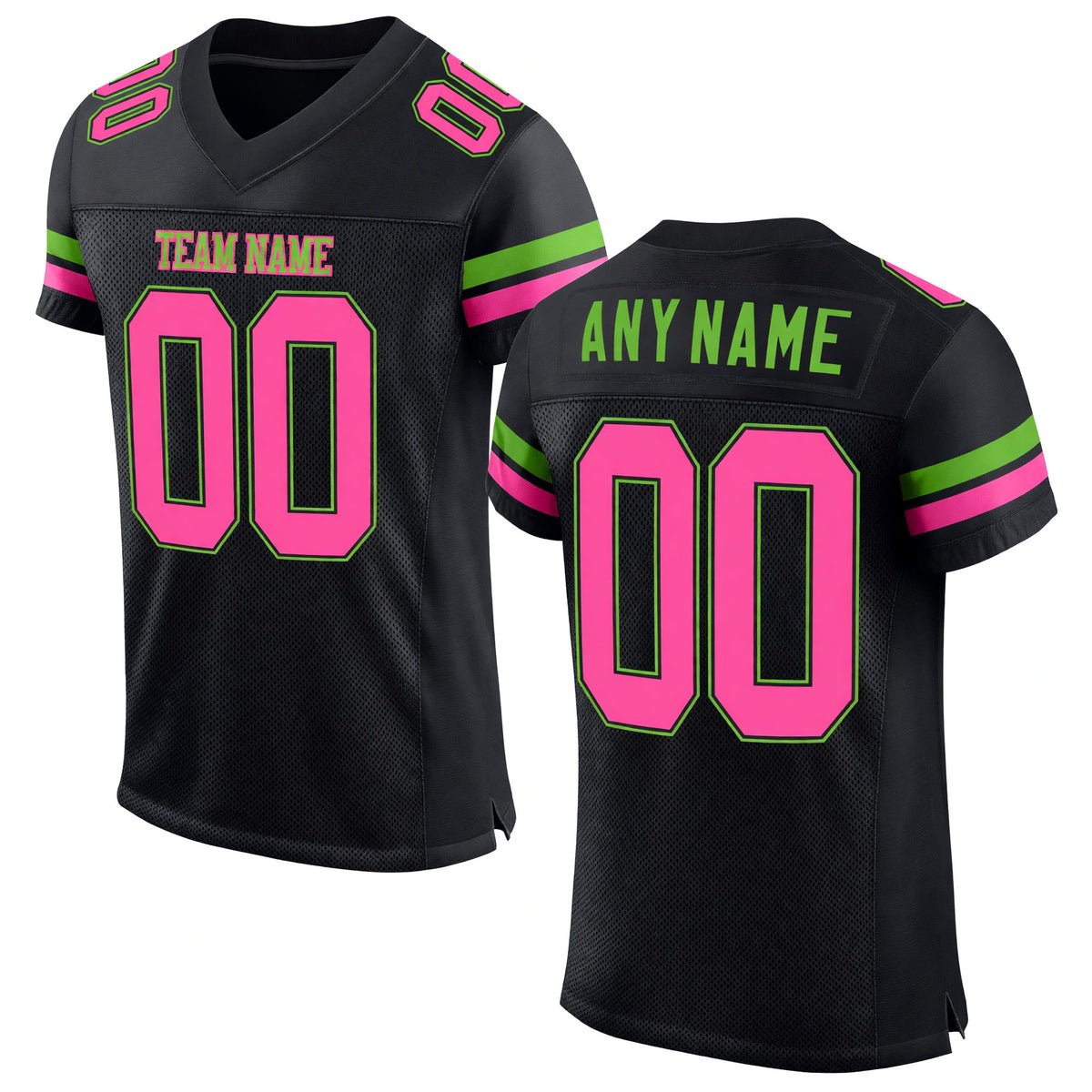 Custom Black Pink-Neon Green Mesh Authentic Football Jersey