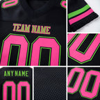 Custom Black Pink-Neon Green Mesh Authentic Football Jersey detail