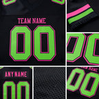 Custom Black Neon Green-Pink Mesh Authentic Football Jersey detail
