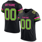 Custom Black Neon Green-Pink Mesh Authentic Football Jersey photo 1