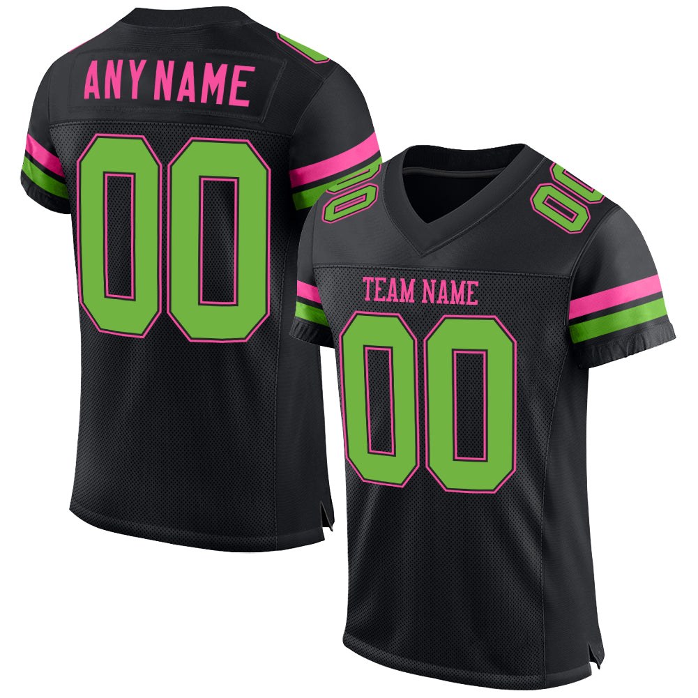 Custom Black Neon Green-Pink Mesh Authentic Football Jersey photo 1