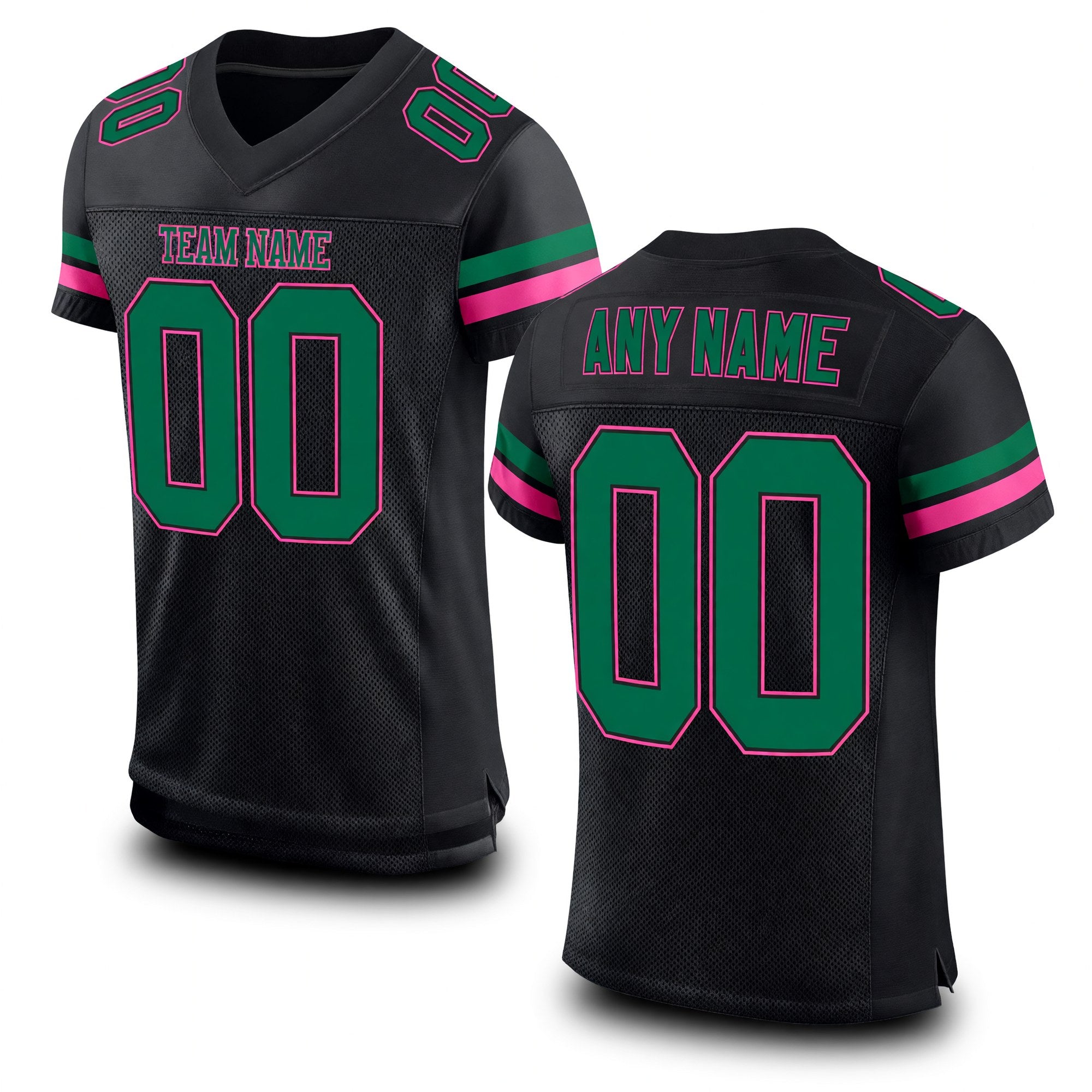Custom Black Kelly Green-Pink Mesh Authentic Football Jersey