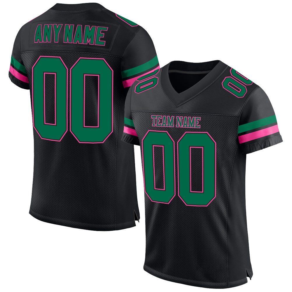 Custom Black Kelly Green-Pink Mesh Authentic Football Jersey photo 1