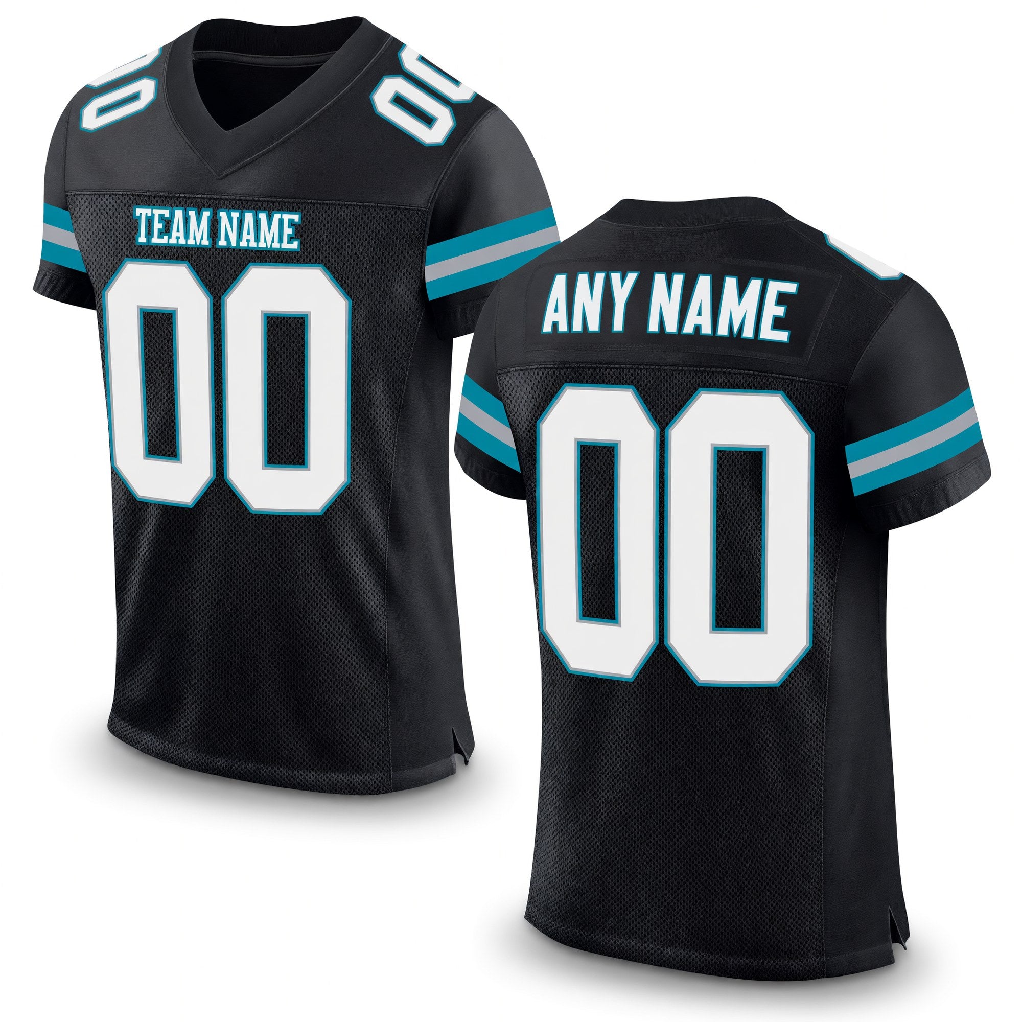 Custom Black White-Teal Mesh Authentic Football Jersey