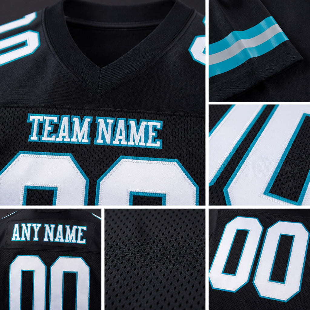 Custom Black White-Teal Mesh Authentic Football Jersey detail