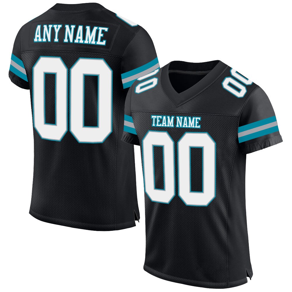 Custom Black White-Teal Mesh Authentic Football Jersey photo 1