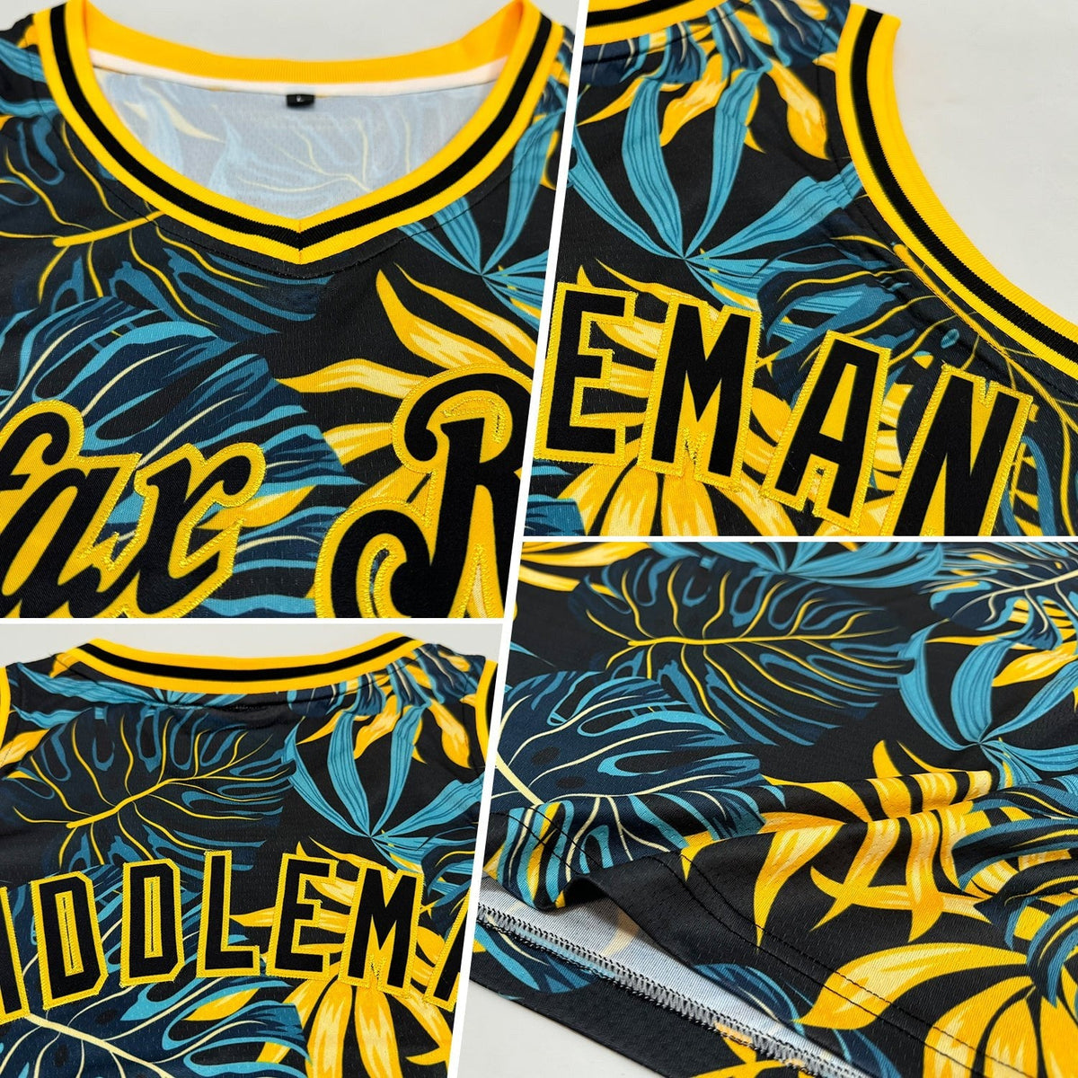 Custom Black Black-Gold 3D Pattern Tropical Hawaii Plants Authentic Basketball Jersey photo 2