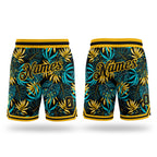 Custom Black Black-Gold 3D Pattern Design Tropical Palm Leaves Authentic Basketball Shorts