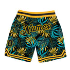 Custom Black Black-Gold 3D Pattern Design Tropical Palm Leaves Authentic Basketball Shorts photo 1