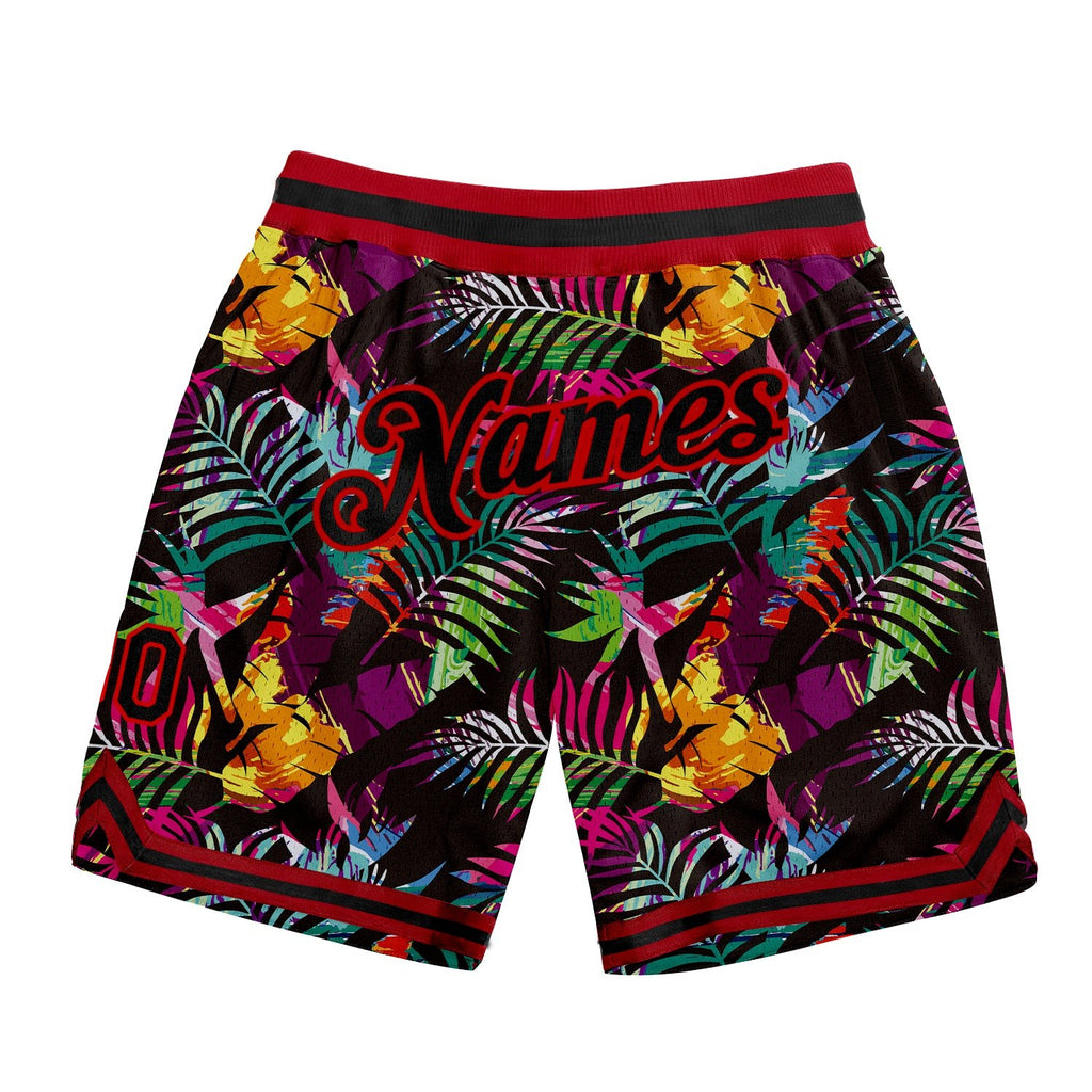 Custom Black Black-Red 3D Pattern Design Tropical Palm Leaves Authentic Basketball Shorts photo 1