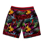 Custom Black Black-Red 3D Pattern Design Tropical Palm Leaves Authentic Basketball Shorts photo 1